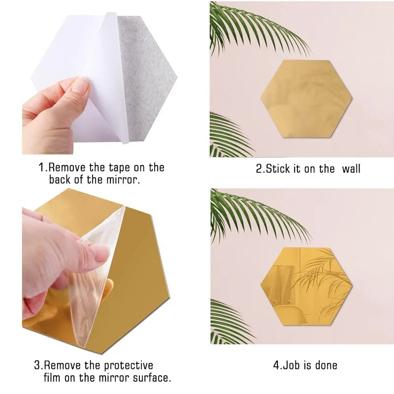 miroirs hexagonaux dorés modernes adhésifs 36 pièces brillants réfléchissants opaque chambre salon