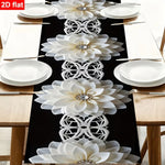 chinois moderne élégant chemin table imprimé fleurs blanches motifs géométriques polyester opaque