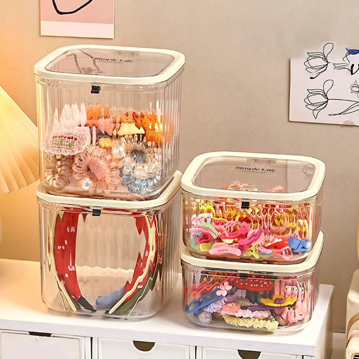 boîtes rangement transparentes modernes poignées clips cheveux élastiques pince cheveux anti poussière grandes capacités