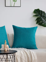 taie d'oreiller bleu turquoise lin moderne 45x45cm carré nordique fixations respectueux environnement decoration maison