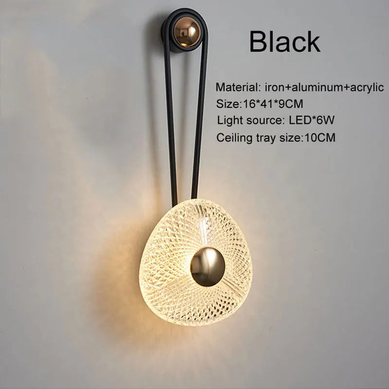 lampe murale moderne dorée noir tissu transparent tressé entrée chambre coucher