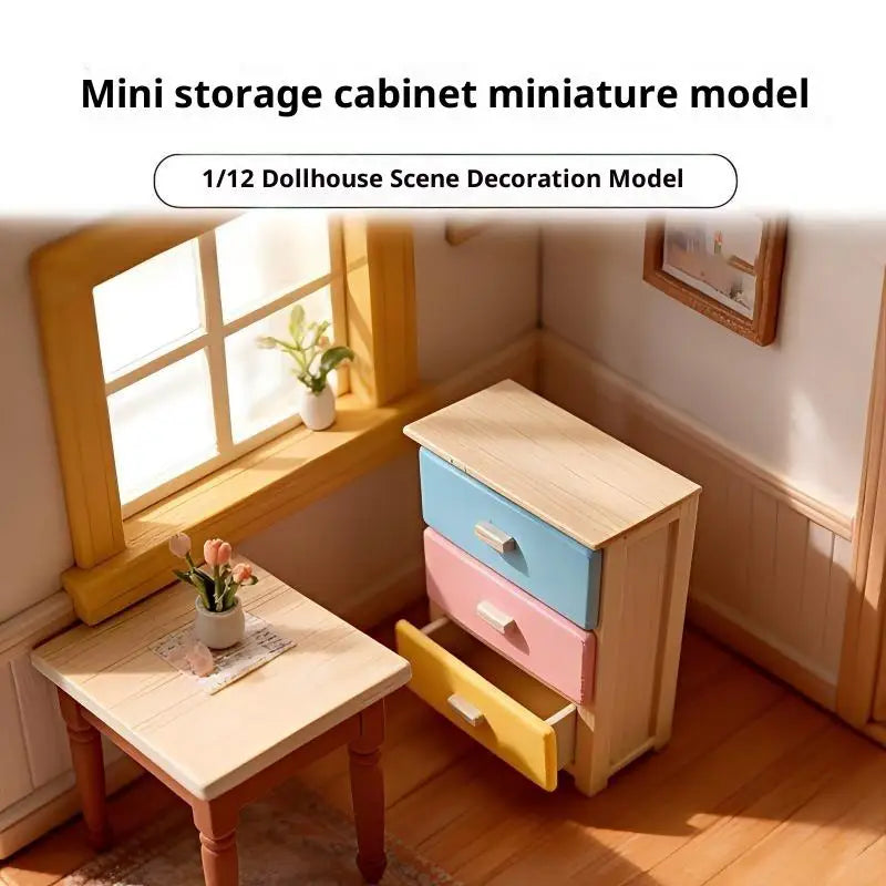 meuble miniature boîte tiroirs beige bleu rose jaune rustique 4cm profond 7.7cm large 9.2cm