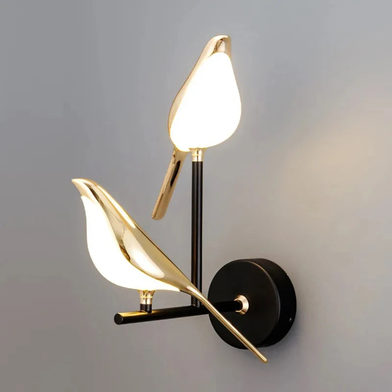 lampe murale oiseau stylisé moderne or noir blanc