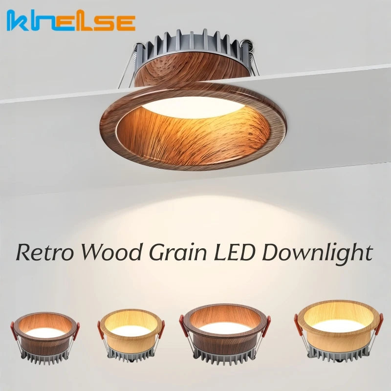 Spot LED grain bois vintage 7W 12W moderne rétro clips aluminium