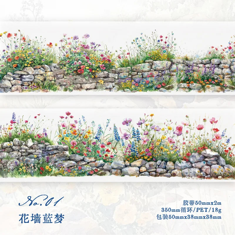 rubans adhésifs décoratifs multicolores mur pierre végétation artisanal adhésif scrapbooking papier bricolage fleurs naturel