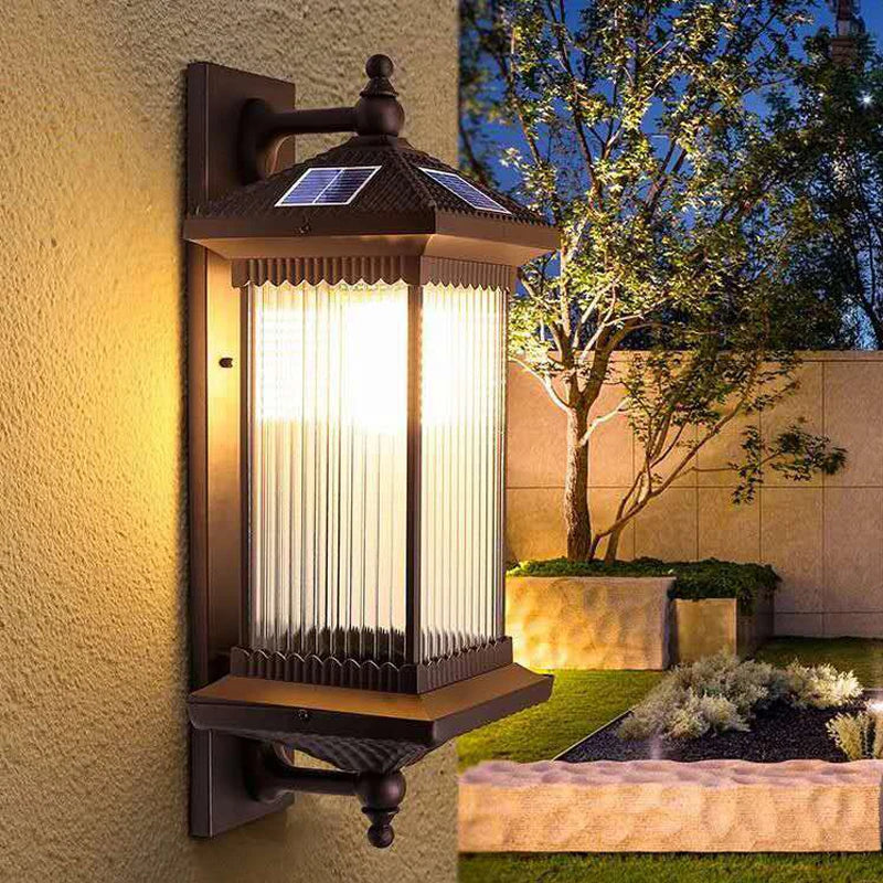 lampe murale solaire noir beige classique rayures verticales télécommande ip65 led hydrofugeextérieur