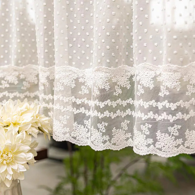 rideau blanc dentelle points transparent classique romantique inclusion polyester farmhouse vintage