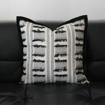 coussin moderne motif rayures beige bordure noire poly coton 45x45cm décoration intérieure sans rembourrage