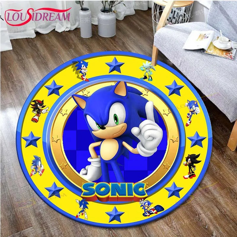 tapis rond sonic dessin animé bleu blanc rouge jaune noir cartoon 100cm 120cm 140cm