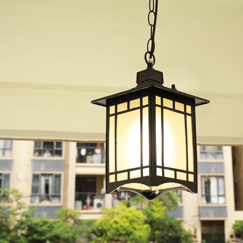 lampe suspendue classique vintage noir grille géométrique beige translucent chambre salon étanche autonome