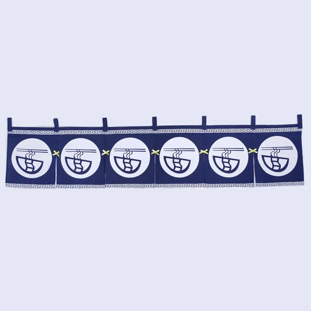 rideau porte horizontal japonais motifs floraux animaux bleu marine traditionnel opacité decoration interieur