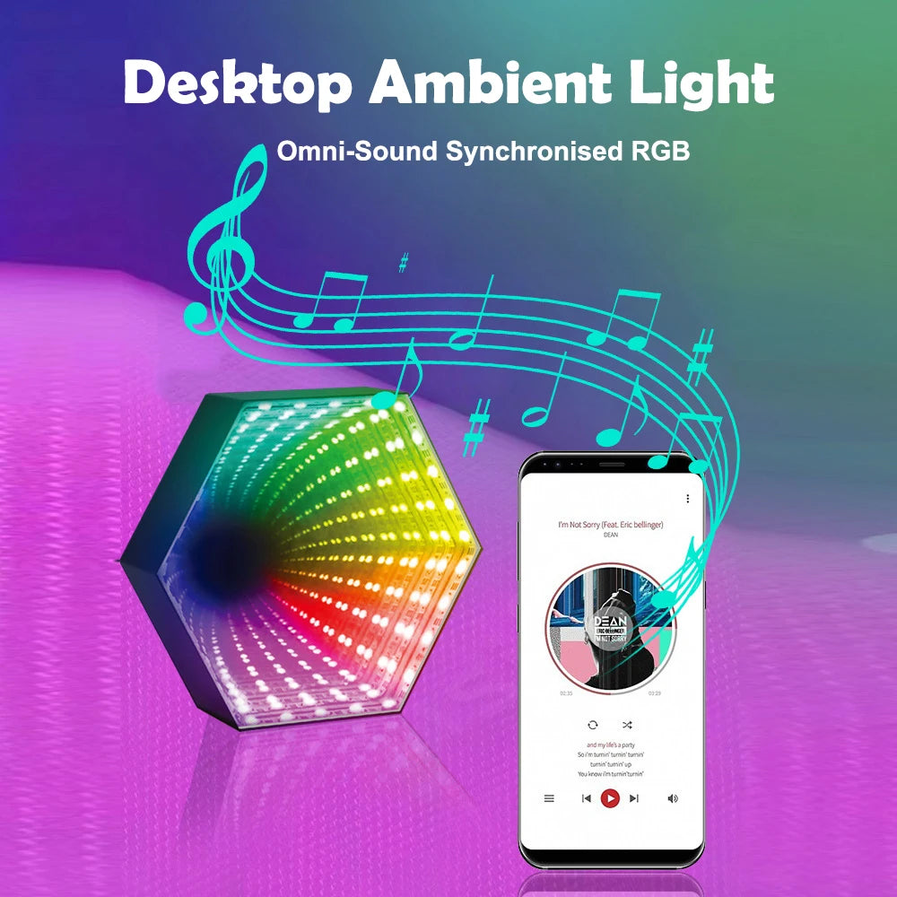 lampe decorative led rgb hexagonale miroir effet 3d moderne chambre coucher télécommande effets lumineux