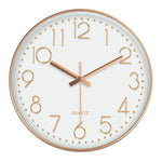 horloge murale moderne quartz aiguille cadran blanc cadre doré numeros 3d relief 10 12