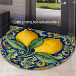 tapis demi circulaire moderne citrons feuilles bleu jaune vert antidérapant extérieur intérieur polyester