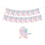 vaisselle jetable fête anniversaire moderne multicolore pailletée assiettes tasses serviettes pailles bannière happy birthday