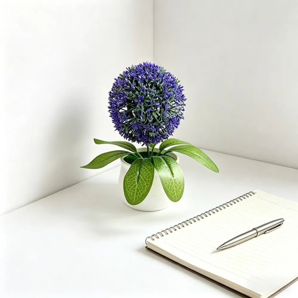 plantes artificielles boule fleurs violet orange blanc feuilles vertes moderne décoration intérieure pot blanc