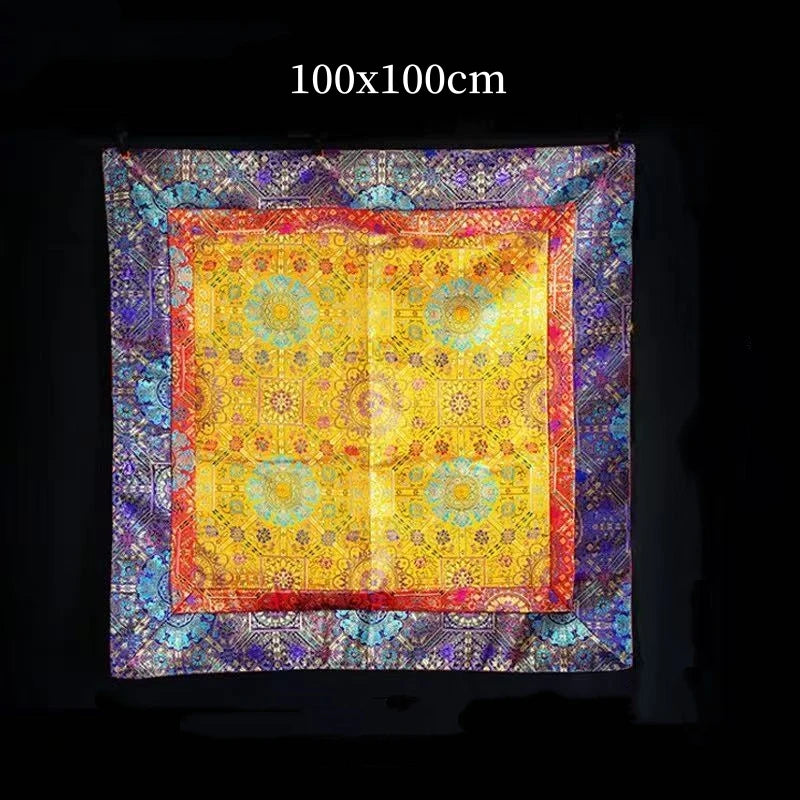 tapis traditionnel brodé patchwork géométrique couleurs vives élégant table manger