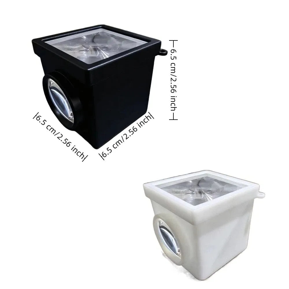 cube optique contemporain noir blanc objectif optique portable studio matériau opacique