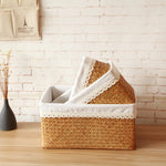 paniers paille naturels panier couvercle poignées métalliques boho chic rustique salon