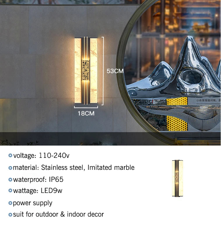 applique murale led marbre ornement doré or noir contemporaine élégante ip65 extérieur véranda