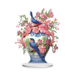 bouquet fleurs artificielles oiseaux peintures acrylique noël artisanal bleu rose blanc verte