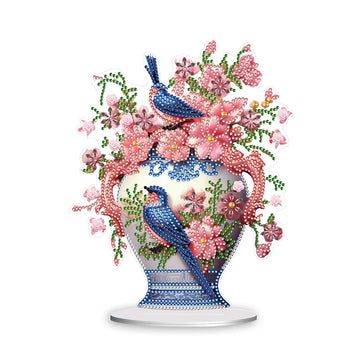 bouquet fleurs artificielles oiseaux peintures acrylique noël artisanal bleu rose blanc verte