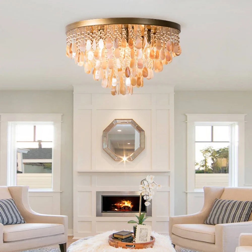 lampe cristal doré élégante coquillage translucide classique salon chambre