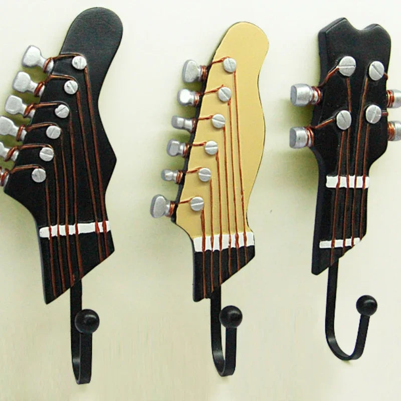 décoration murale tête guitare électrique noire dorée simulateur cordes moderne porte clefs
