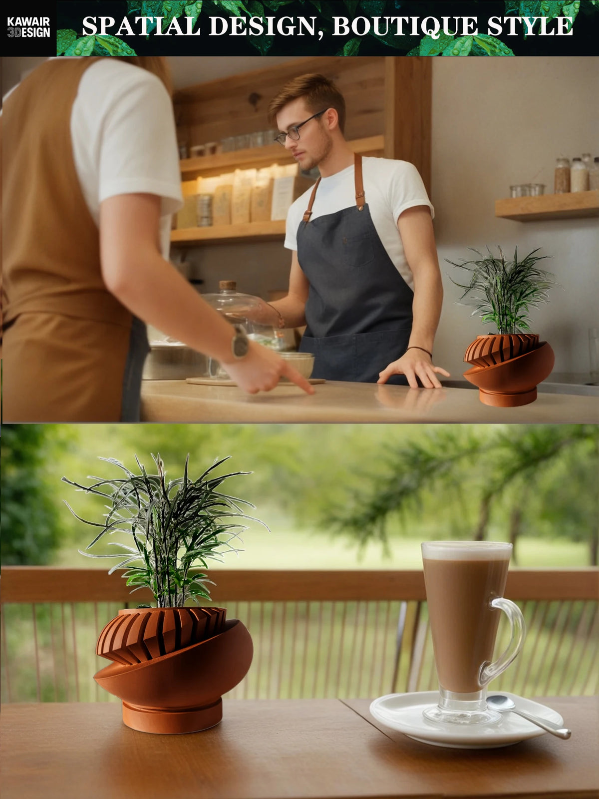Pot de fleur design noir vue de côté