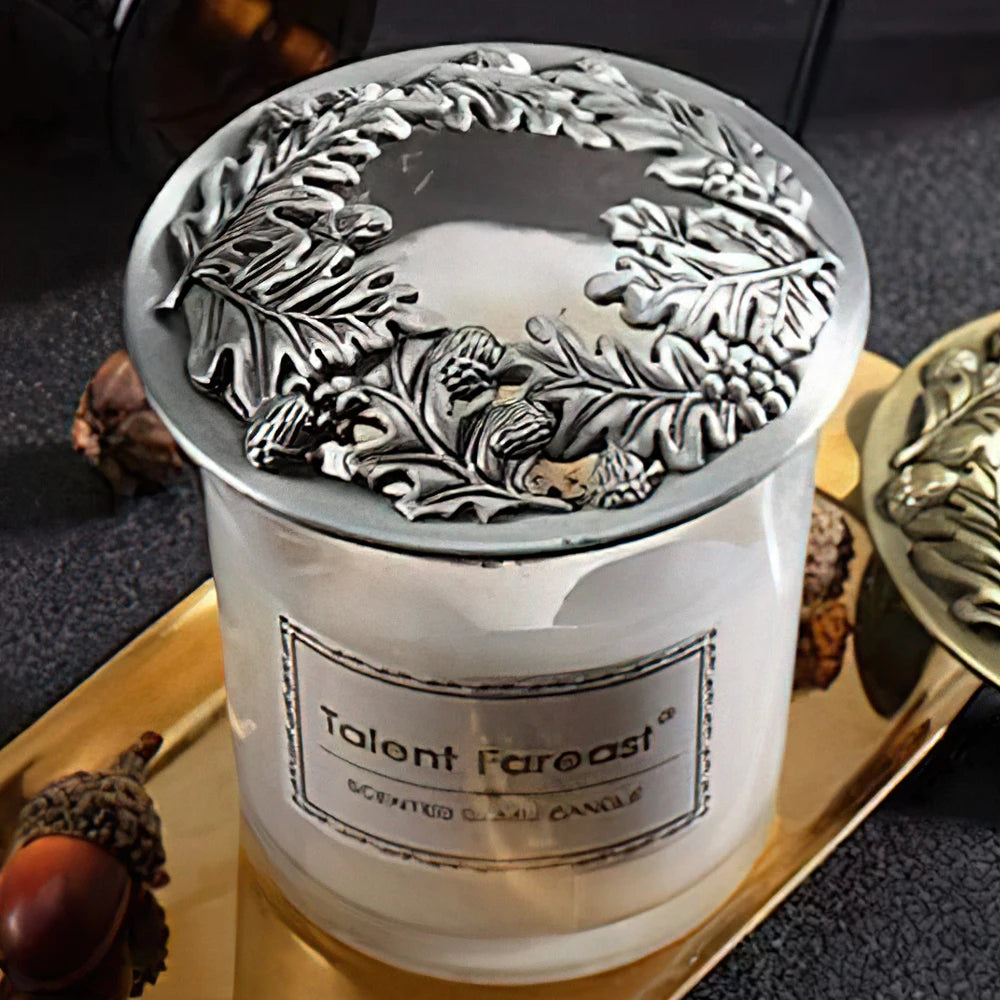 bougies parfumées or cuivre argent feuilles glands vintage classiqueintérieur spa yoga aromathérapie chambre salon