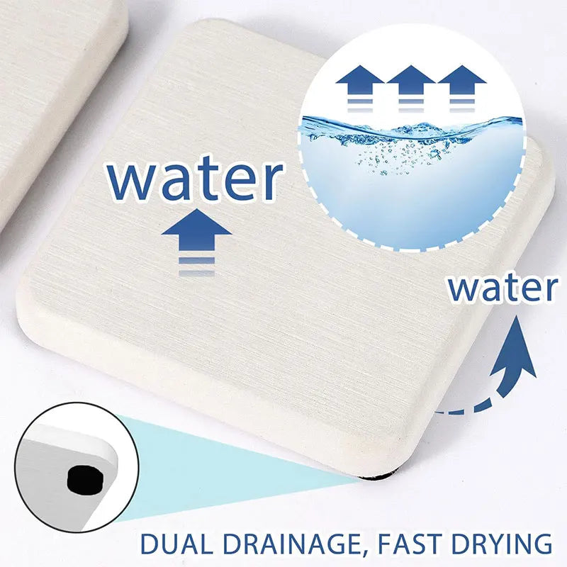 tapis absorbants salle bain cuisine blanc minimaliste anti dérapant rapide séchage supports carrés rectangles