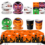 assiettes fantômes halloween citrouilles monstres serviettes gobellets sacs bonbons napkins bannières