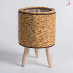 pot plante tressé rotin marron moderne rustique pieds bois artificielle