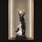Sculpture résine cerf faon moderne élégant noir doré blanc salon entrée