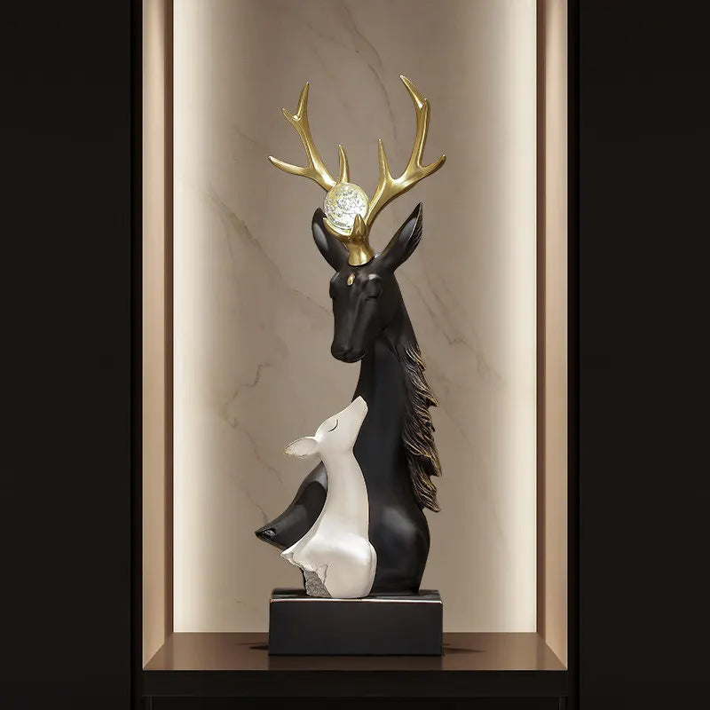 Sculpture résine cerf faon moderne élégant noir doré blanc salon entrée