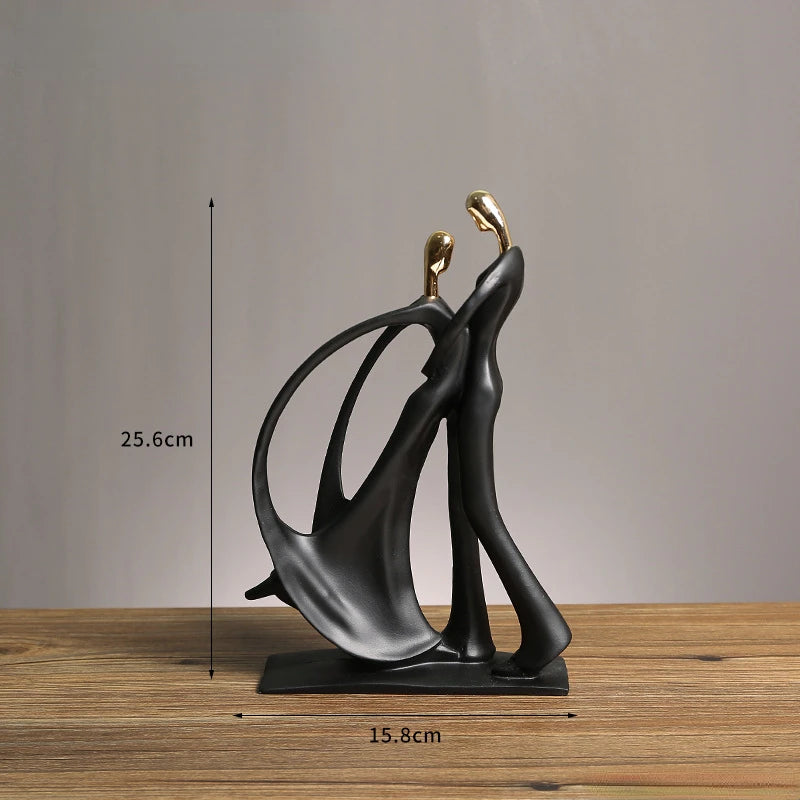 statue musicien moderne abstraite saxophone guitare noire décoration intérieure couple instrumental résine opaque base