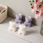 bougies parfumées forme nounours parfum rose couleur violet rouge blanc aromathérapie