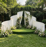 structure décorative mariage arc plis blanc moderne élégant réglable hauteur pieds métalliques panneaux drapés