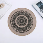 tapis table rond mandala boho chic bleu marine beige tissé imperméable résistant chaleur