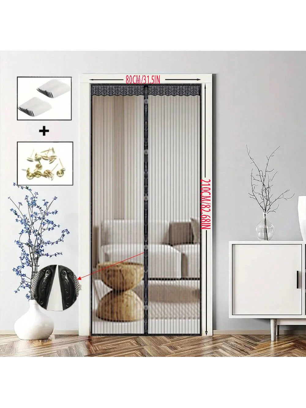 rideau porte magnétique noir maille fine opacité moderne velcro adhésive xl