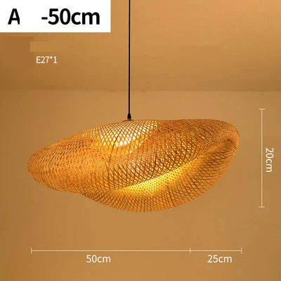 suspension lumineuse moderne bambou beige clair tissage minimaliste led sans ampoule