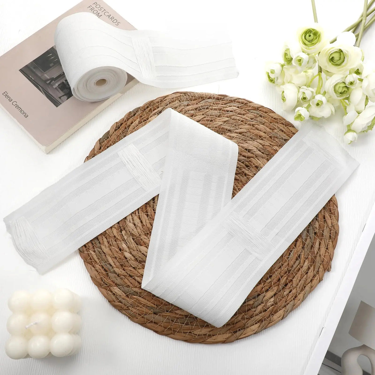 ruban rideau multifonctionnel blanc rayures horizontales moderne clips 100m 10m 15m 20m 2m 30m