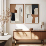 tableau abstrait contemporain toile peinture beige noir blanc marron clair 50x70cm 40x60cm 30x40cm 20x30cm