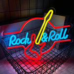 néon lumineux guitare rock roll live music couleur rouge bleu jaune blanc fixations