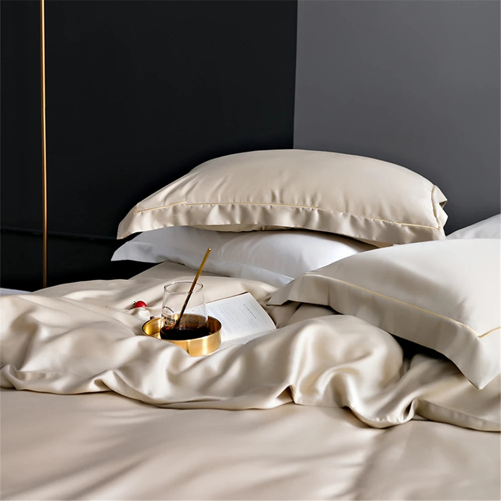 drap lit uni beige clair soie 100 housses oreillers plat taies lit chambre qualité
