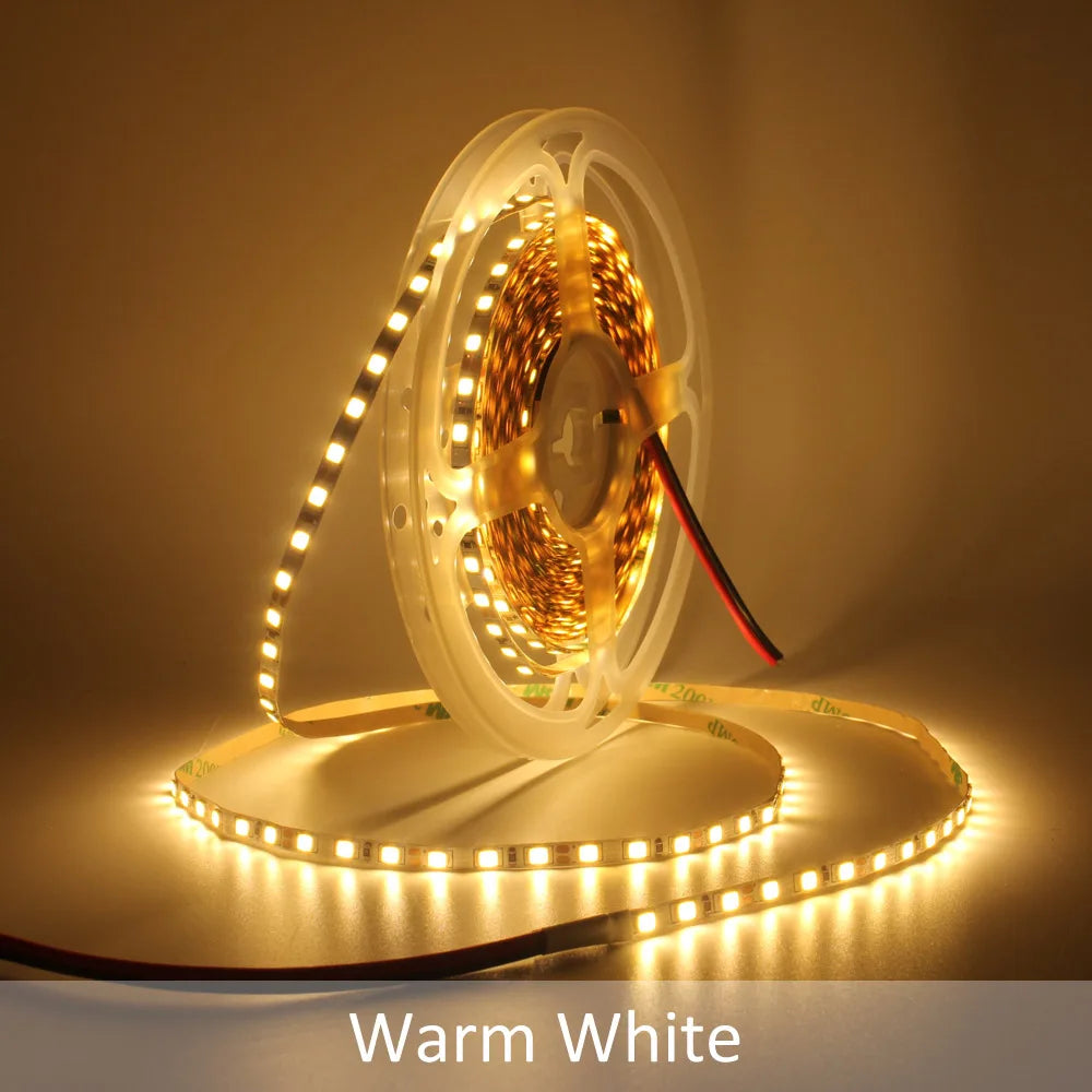 ruban led 12v 120leds/m blanc chaud adhésif moderne 50000h 3000k certification rohs ccc fcc