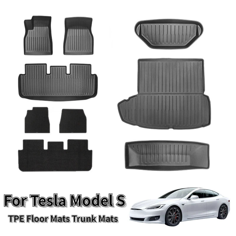tapis sol coffre tesla model noir texture carbone moderne antidérapant occlus