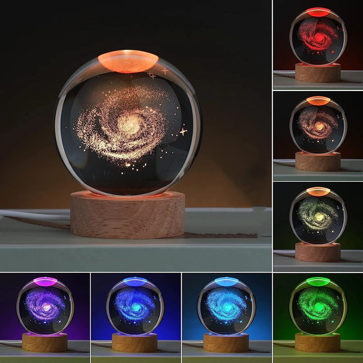 veilleuse boule cristal système solaire galaxie lune lumière rgb décoration
