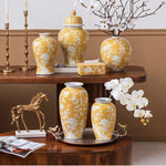 vase table céramique moderne jaune blanc fleurs hydroponique artisanal ornement classique