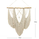 tapisserie macramé géométrique franges bohème décoration murale øllets beige clair